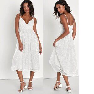 Lulus Dreamy Drama White Lace Sequin A-Line Midi Dress Size XS New NWT